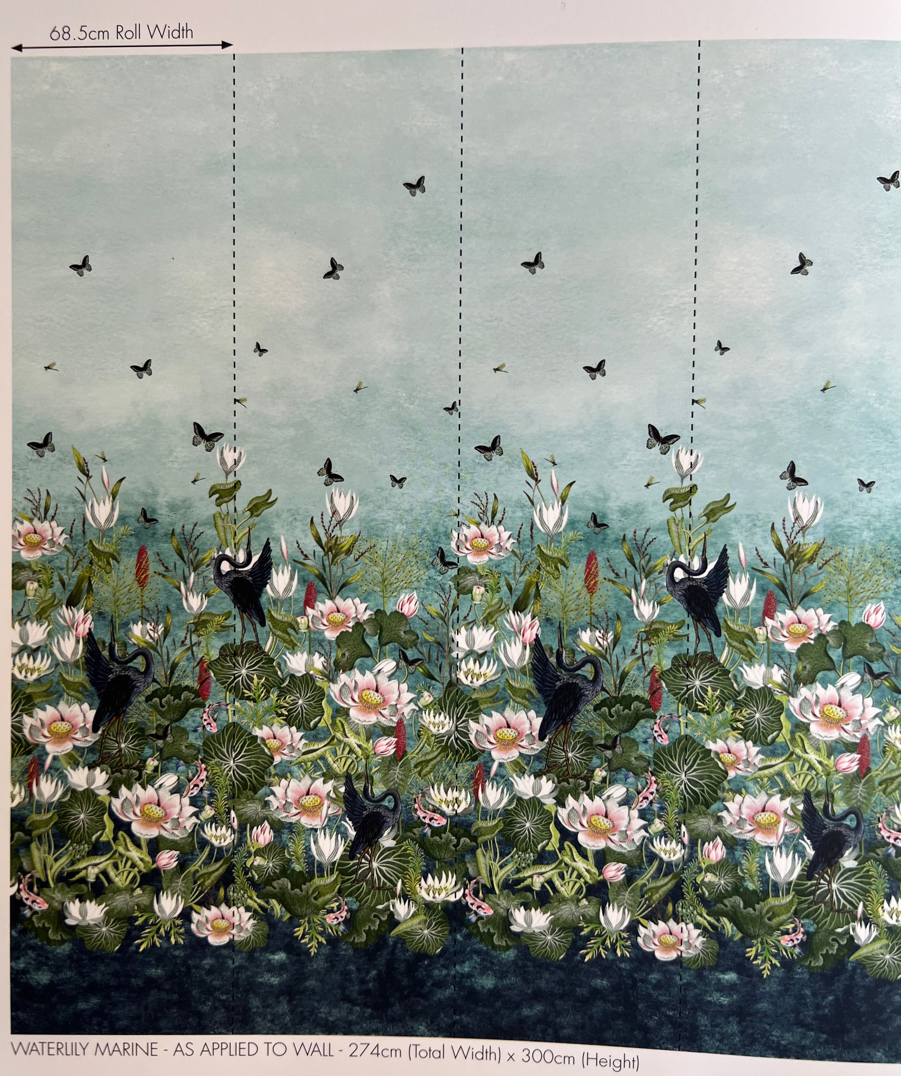 Clarke and Clarke Wallpaper Waterlily Marine Mural