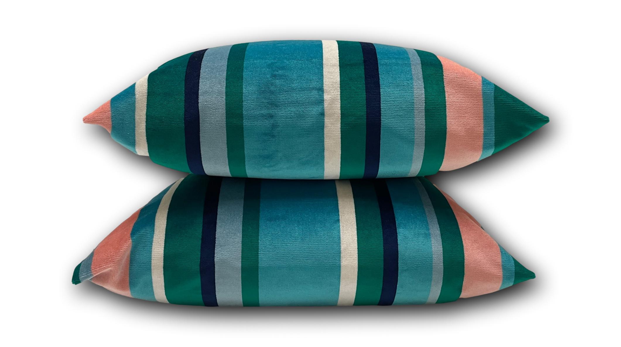 Lounger - South Beach Stripe Outdoor Velvet Aqua