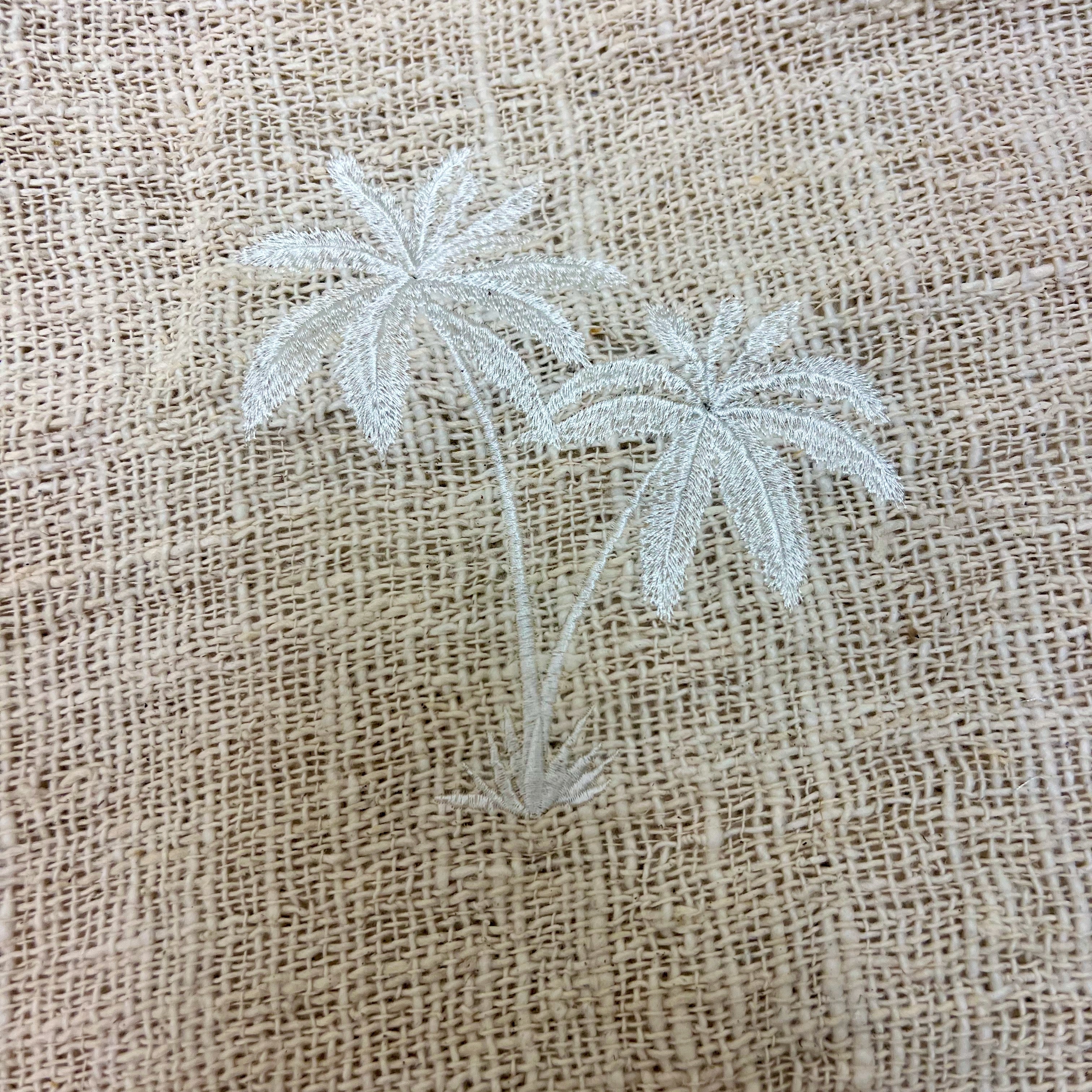 Coastal Throw in Natural with Embroidered Palm and Crocheted Detail
