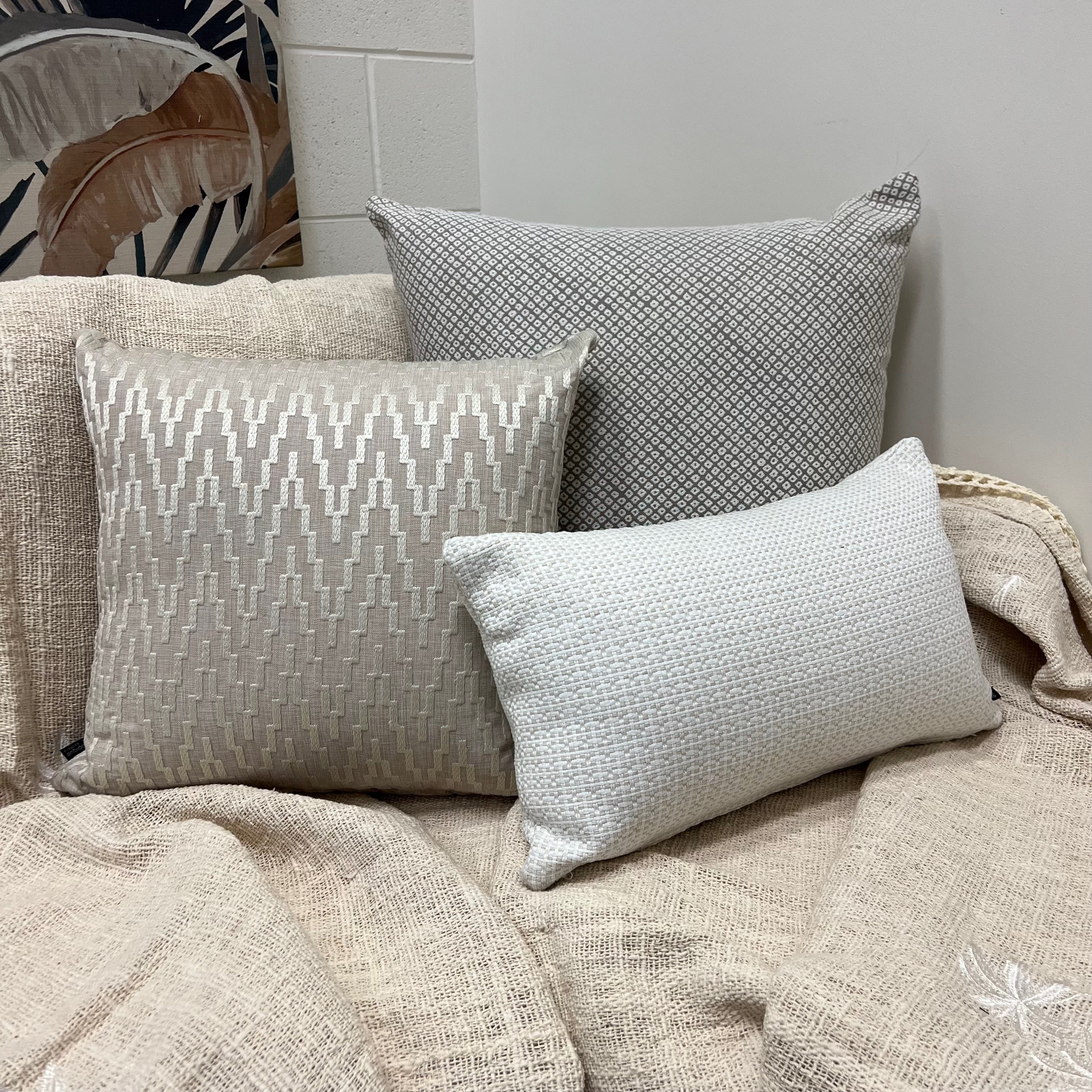 Coastal Throw in Natural with Embroidered Palm and Crocheted Detail