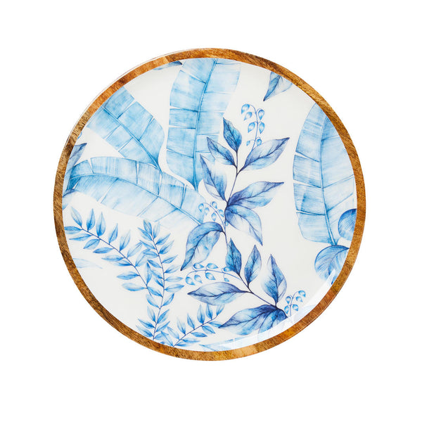 Mango Wood Platter in Essence Blue & White