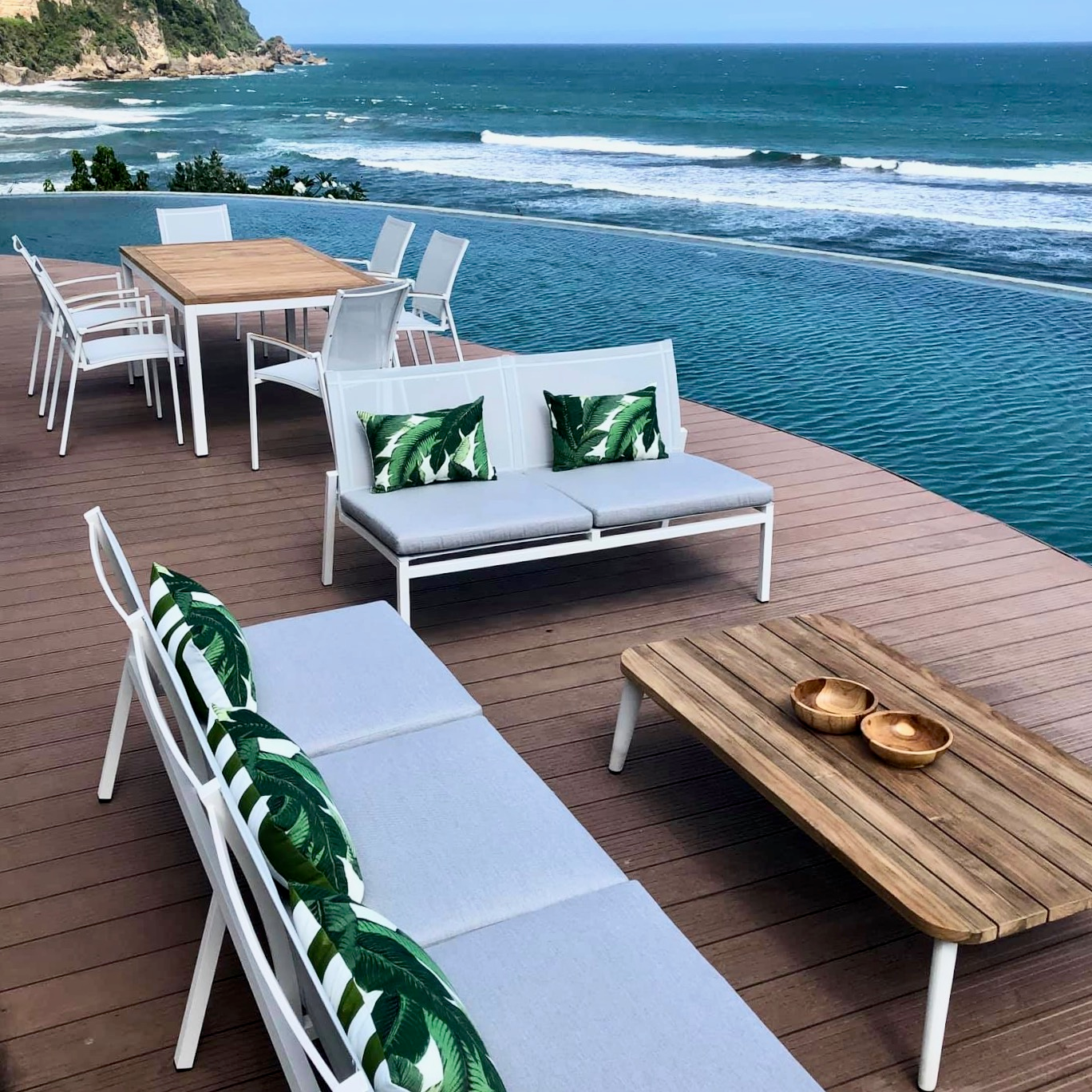 Aloha Palm in Green Outdoor Cushion on Lounge by Outdoor Elegance