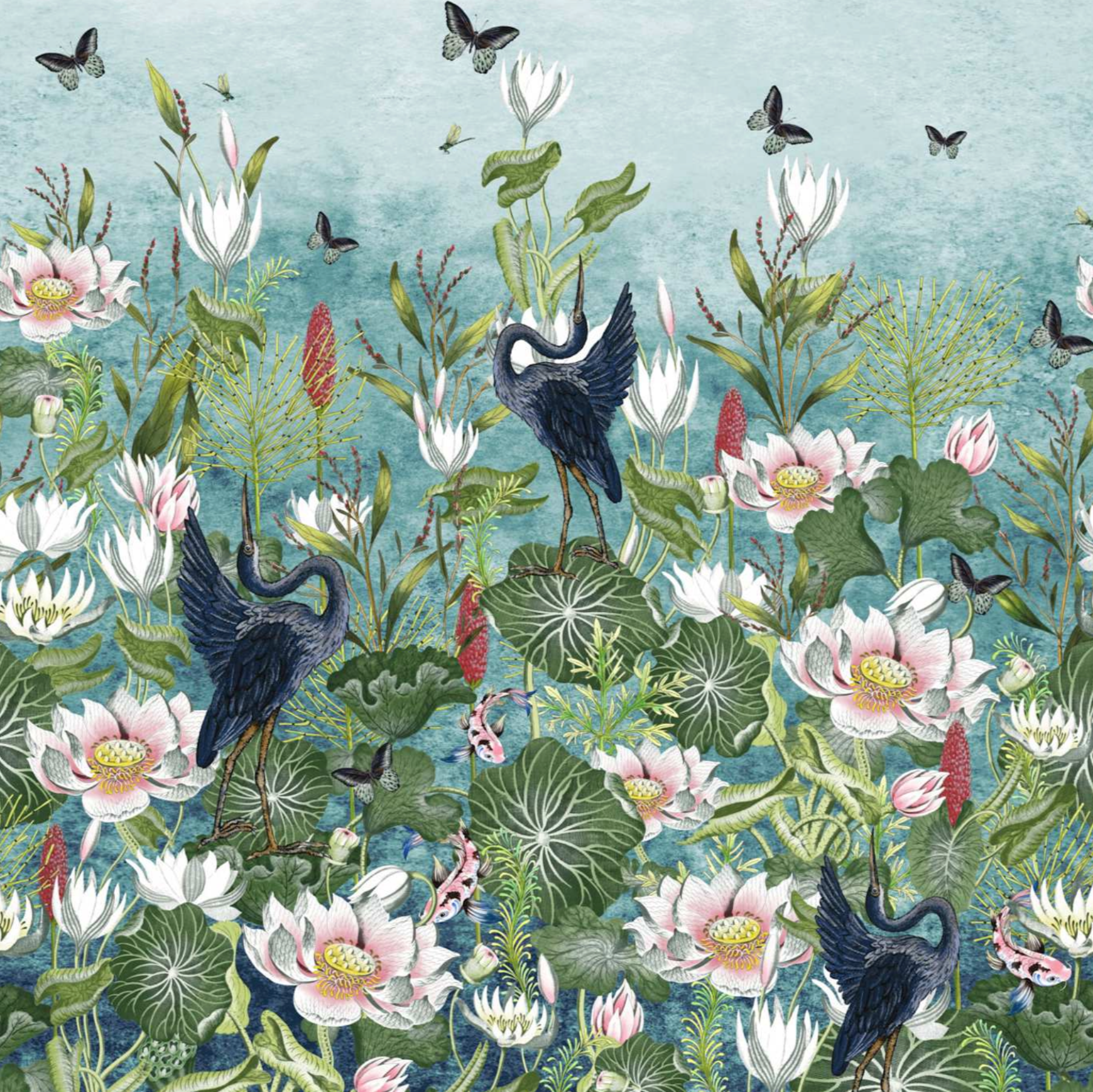 Clarke and Clarke Wallpaper Waterlily Marine Mural