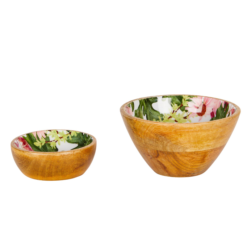 Mango Wood Dip & Nut Bowl Set in Daisy White