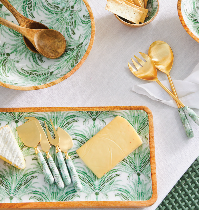 Mango Wood Dip & Nut Bowl Set in Palm Leaf