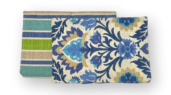 Blue Flower & Stripe Set - 2 lumbar covers