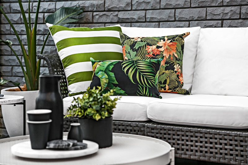 Cabana in Palm ( 1 50cmx50cm & 1 60cmx60cm left) - Tropique Cushions