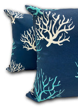 Coral in Navy White & Aqua Pair! - Tropique Cushions