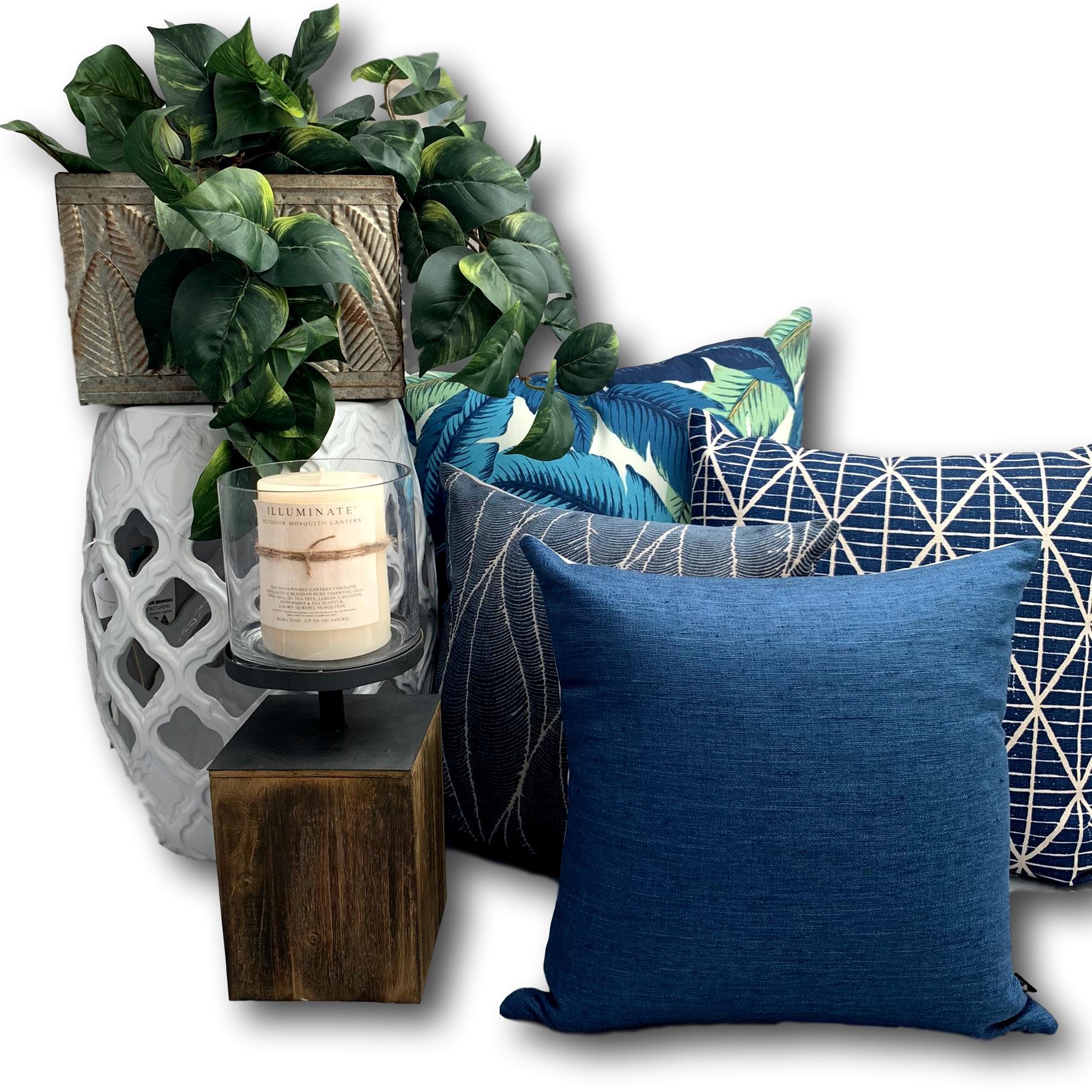 Palm Leaf in Denim - Tropique Cushions