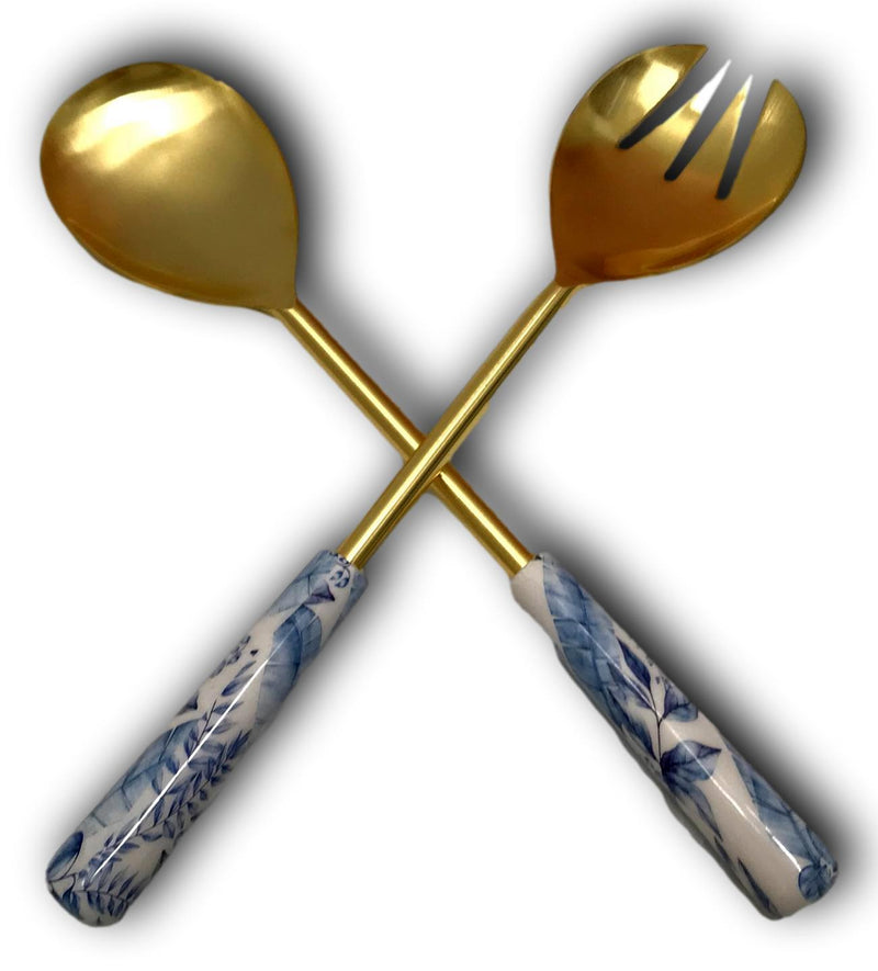 Brass & Enamel Server Set Essence Blue/White