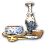 Brass & Enamel Server Set Essence Blue/White
