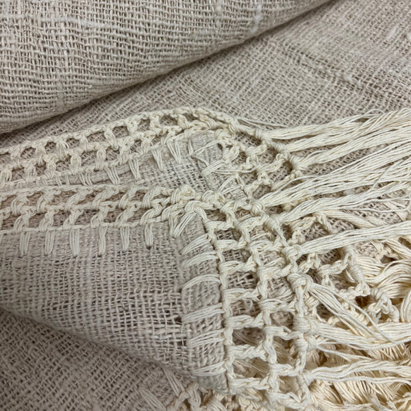 Coastal Throw in Natural with Embroidered Palm and Crocheted Detail