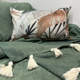 Green Throw with Contrast Tassled Detail