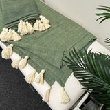 Green Throw with Contrast Tassled Detail