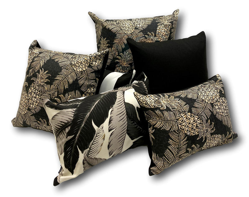Pineapples in Noir Euro Lumbar - Tropique Cushions