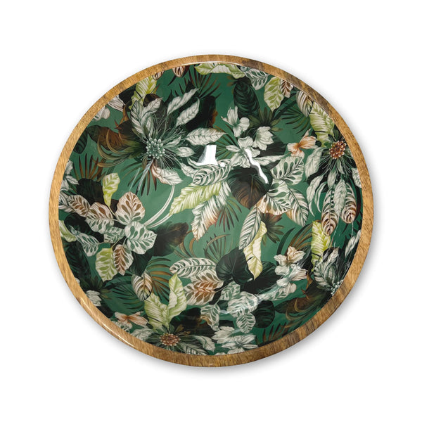 Mango Wood Bowl in Emerald Green - 30cm