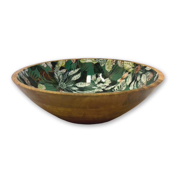 Mango Wood Bowl in Emerald Green - 30cm