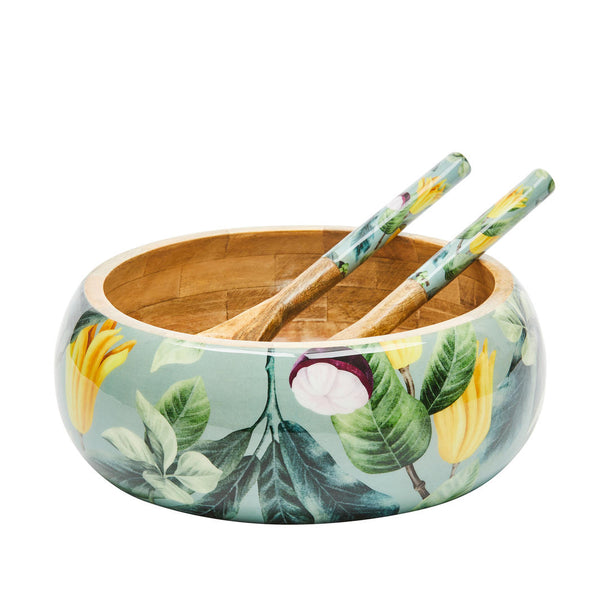 Mango Wood Bowl And Server Set-Summer Bells in Yellow