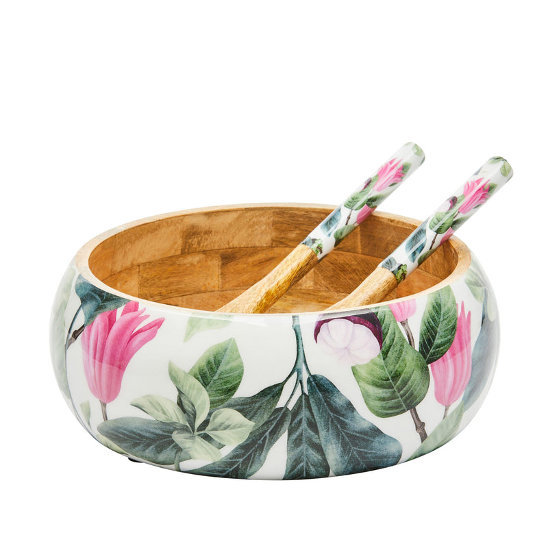 Mango Wood Bowl And Server Set-Summer Bells in Pink