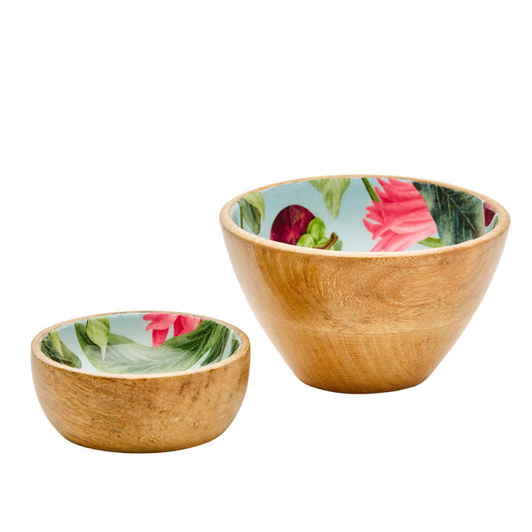 Mango Wood Dip & Nut Bowl Set in Summer Bells Blue