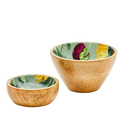 Mango Wood Dip & Nut Bowl Set in Summer Bells Yellow