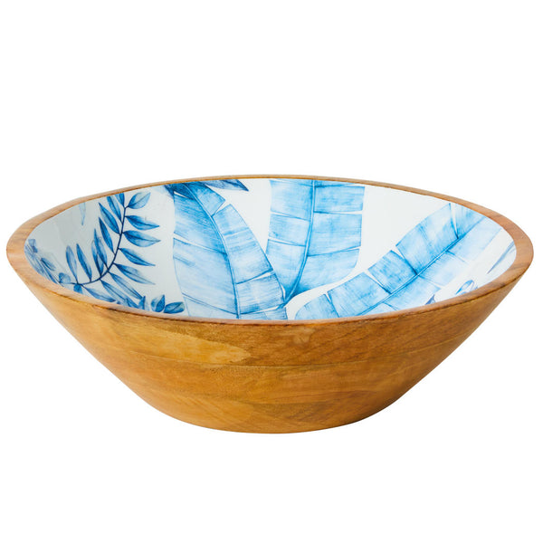 Mango Wood Bowl in Essence Blue/White- 34cm x 34cm