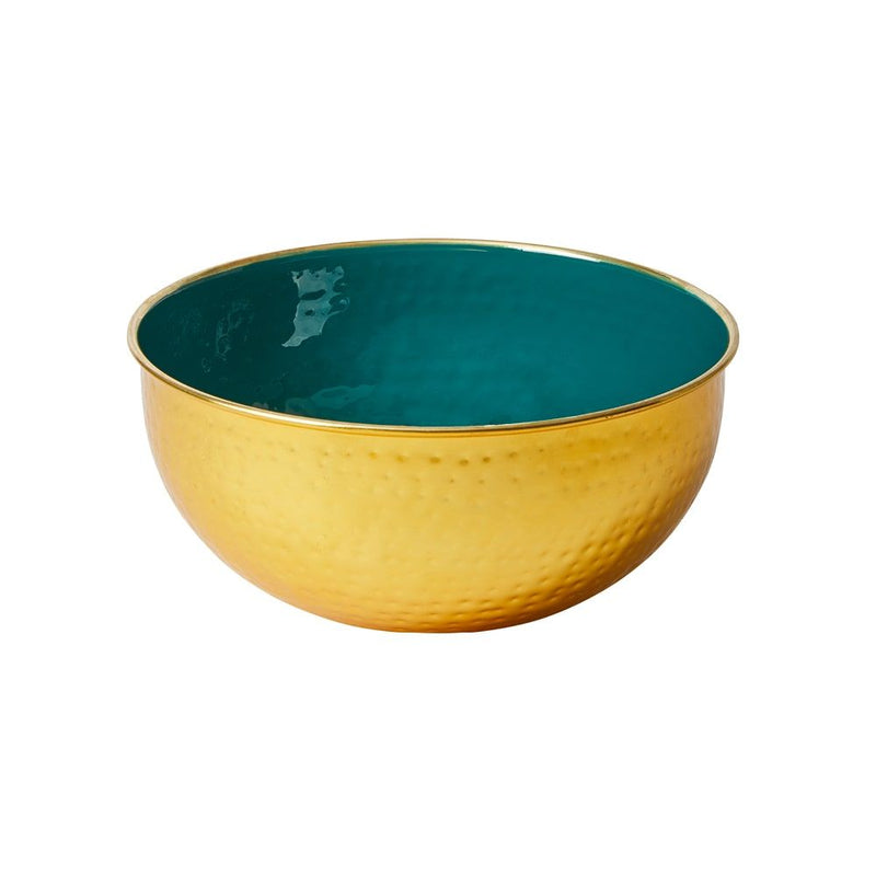 Hand Beaten Brass & Enamel Bowl in Green