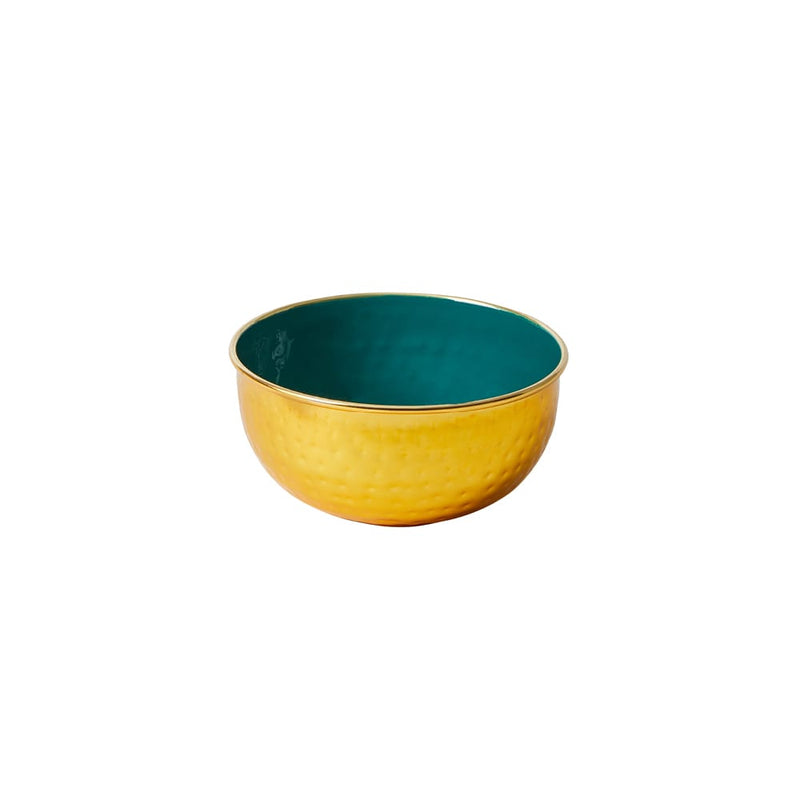 Hand Beaten Brass & Enamel Bowl in Green