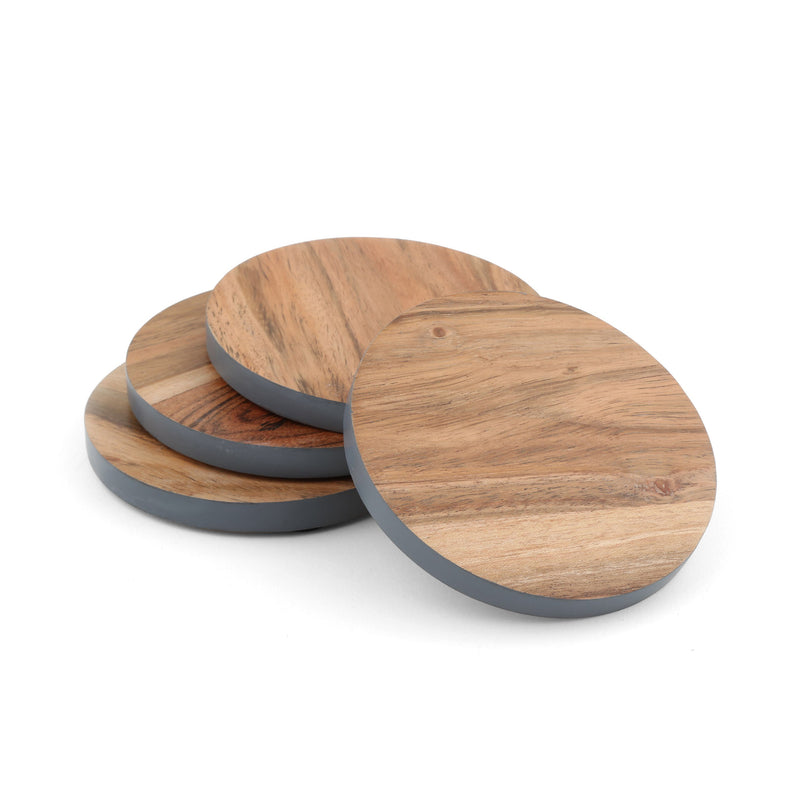 Grey Rim Wood Coaster Set - Tropique Cushions