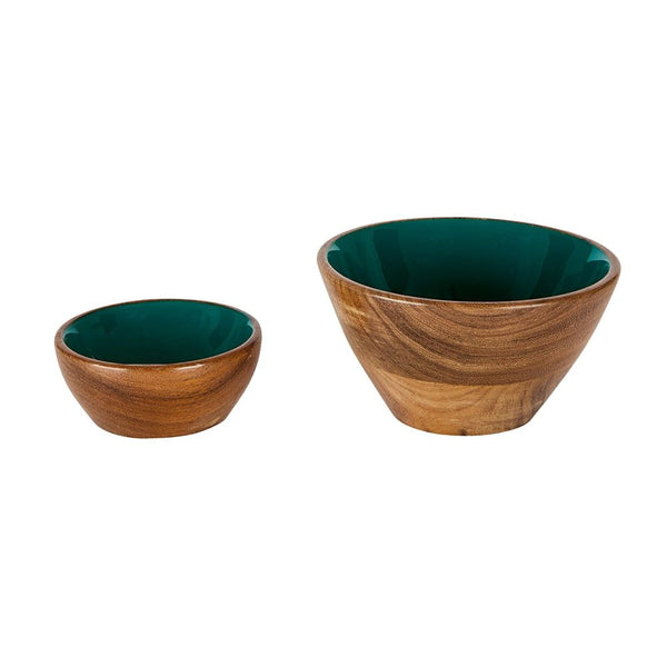 Mango Wood Dip & Nut Bowl Set in Botanic Green